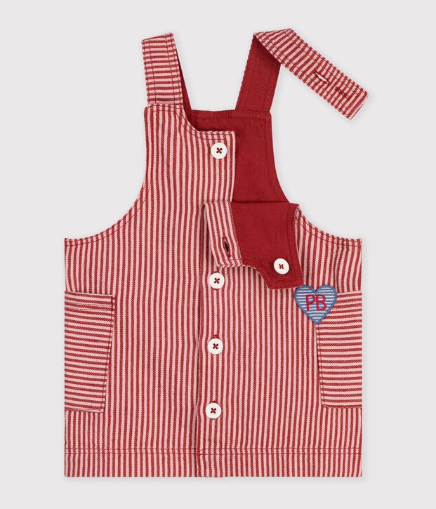 Robe b&eacute;b&eacute; sans manches en coton &agrave; rayures et badge c&oelig;ur rose/rose