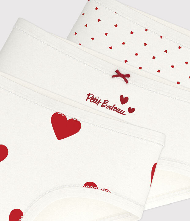 Lot de 3 culottes taille haute c&oelig;ur en coton enfant multicouleur