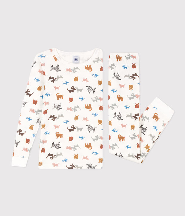 Pyjama ajust&eacute; en coton enfant blanc/multicouleur