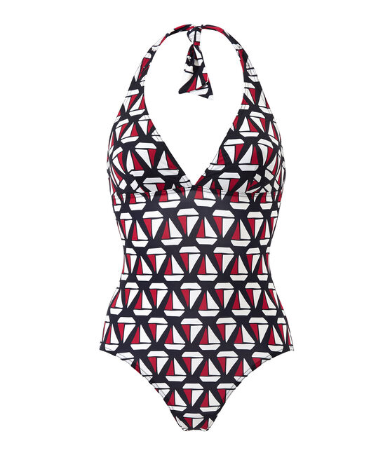 Maillot de bain 1 pièce femme imprimé bleu SMOKING/blanc MULTICO