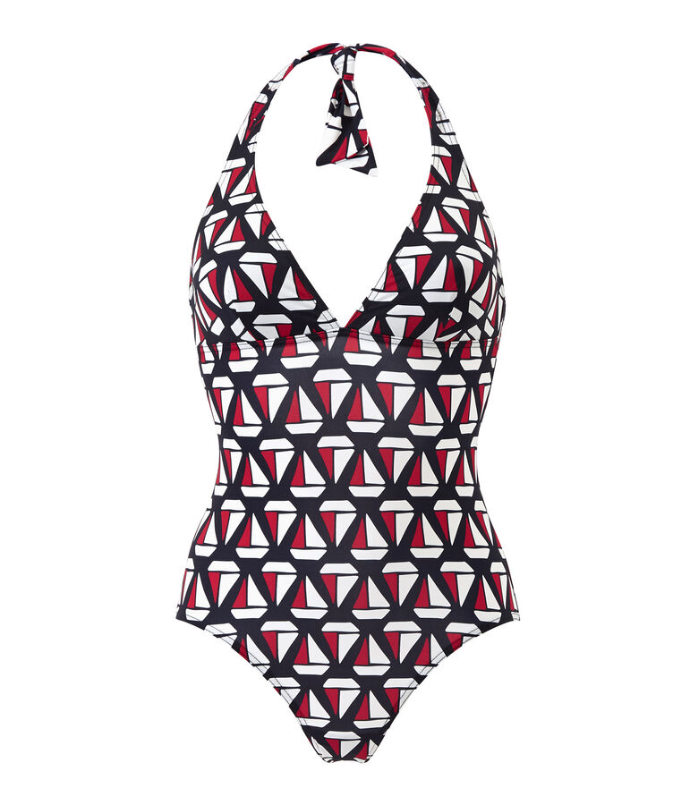 Maillot de bain 1 pi&egrave;ce femme imprim&eacute; bleu SMOKING/blanc MULTICO