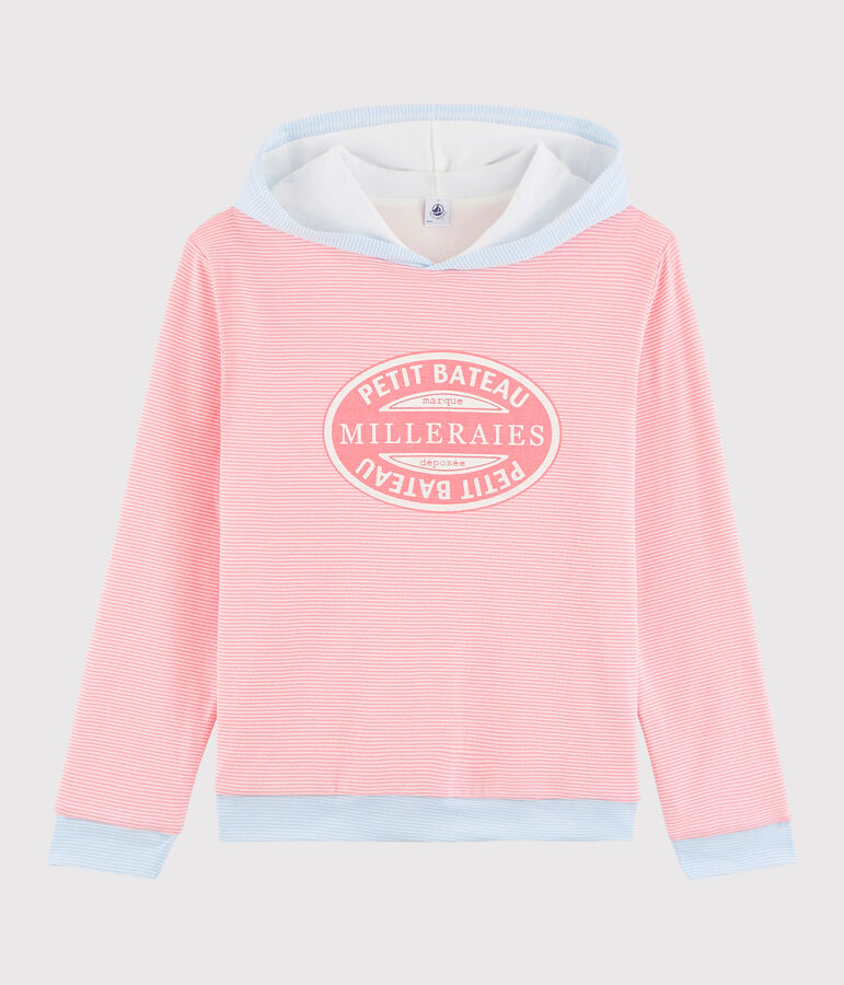 Sweat &agrave; capuche ray&eacute; en coton Femme rose GRETEL/blanc MARSHMALLOW