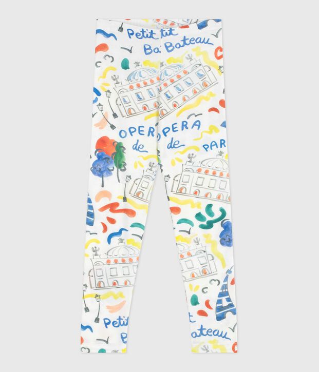 Legging enfant en coton imprim&eacute; blanc/multicouleur