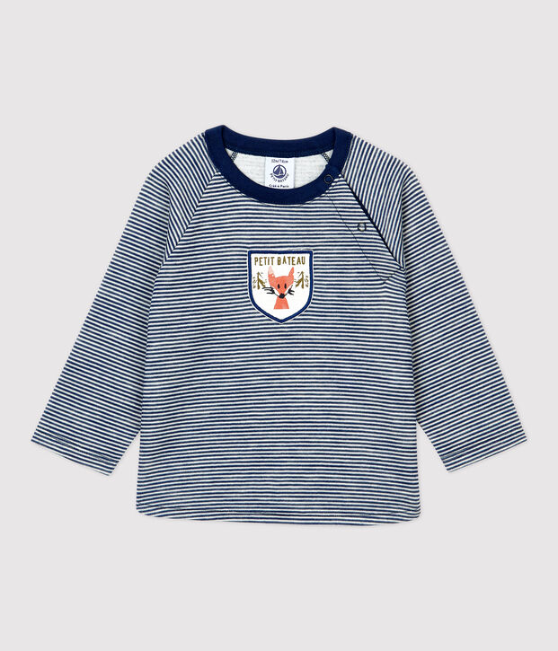 Tee-shirt en laine et coton b&eacute;b&eacute;. bleu/blanc