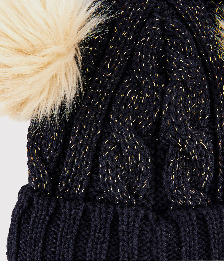 Bonnet  enfant fille bleu SMOKING/jaune OR