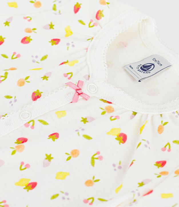 Combinaison courte b&eacute;b&eacute; en coton imprim&eacute; fruits blanc/rose
