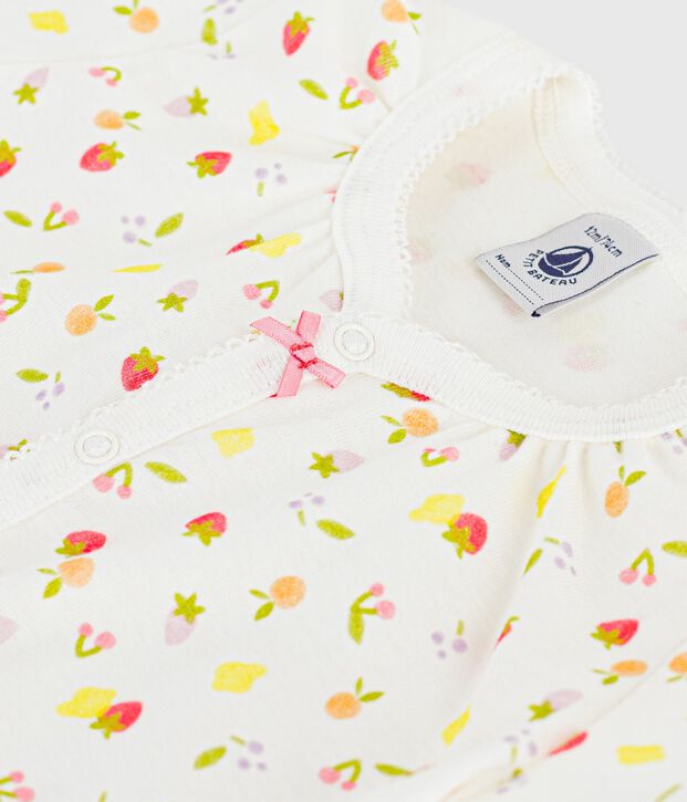 Combinaison courte b&eacute;b&eacute; en coton imprim&eacute; fruits blanc/rose