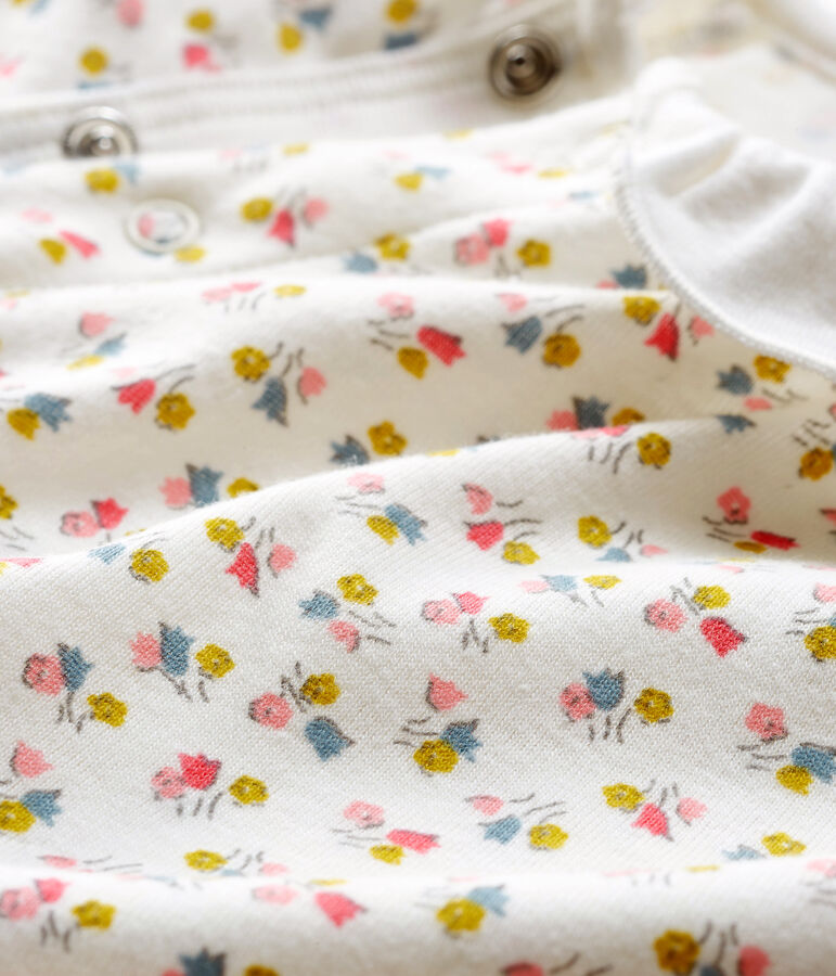 Combinaison longue b&eacute;b&eacute; fille en c&ocirc;te blanc MARSHMALLOW/blanc MULTICO