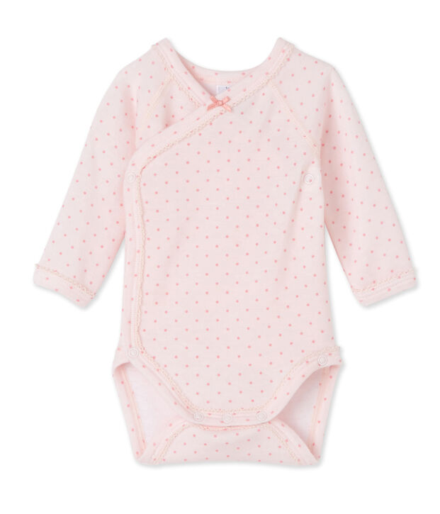 Body naissance b&eacute;b&eacute; fille manches longues laine et coton rose/rose
