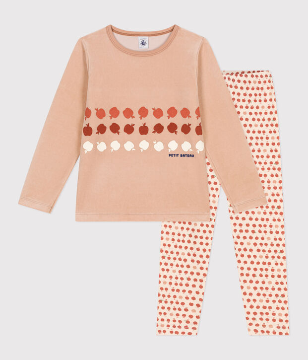 Pyjama en velours enfant beige/multicouleur