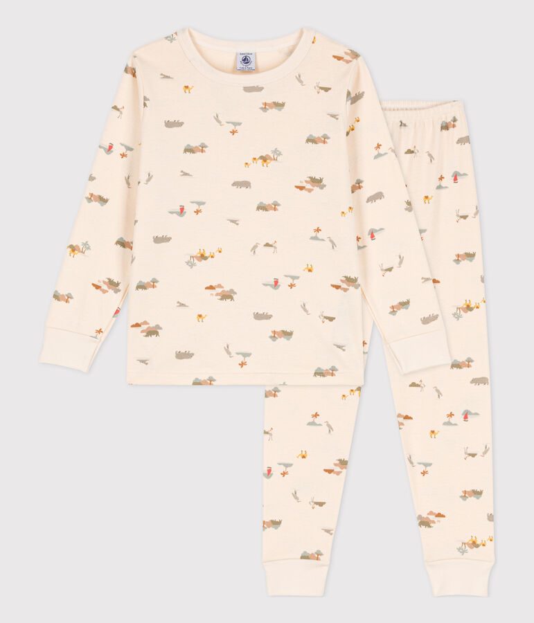 Pyjama animaux en coton enfant &eacute;cru/multicouleur