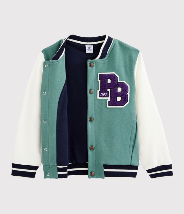 Blouson teddy enfant gar&ccedil;on vert/blanc