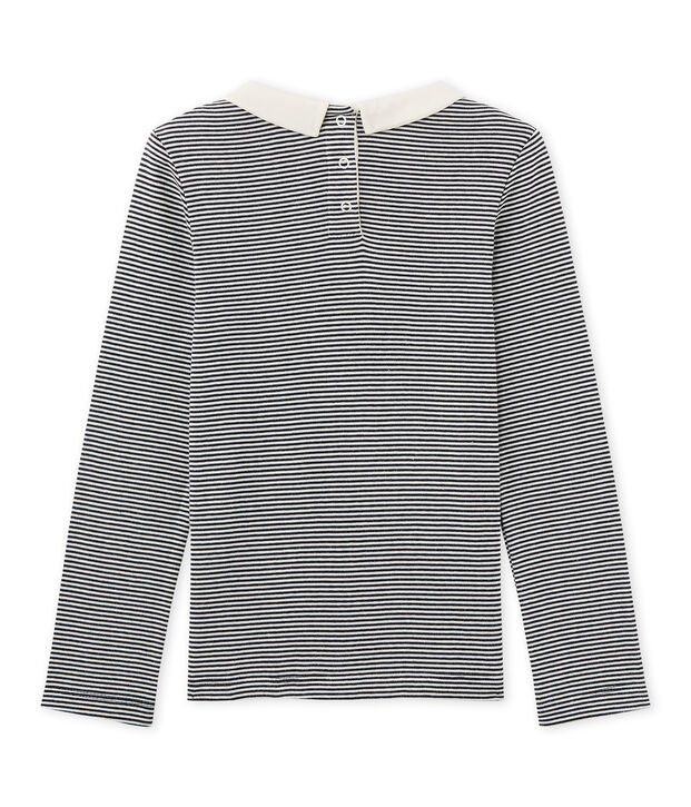 T-shirt fille manches longues en milleraies bleu/blanc