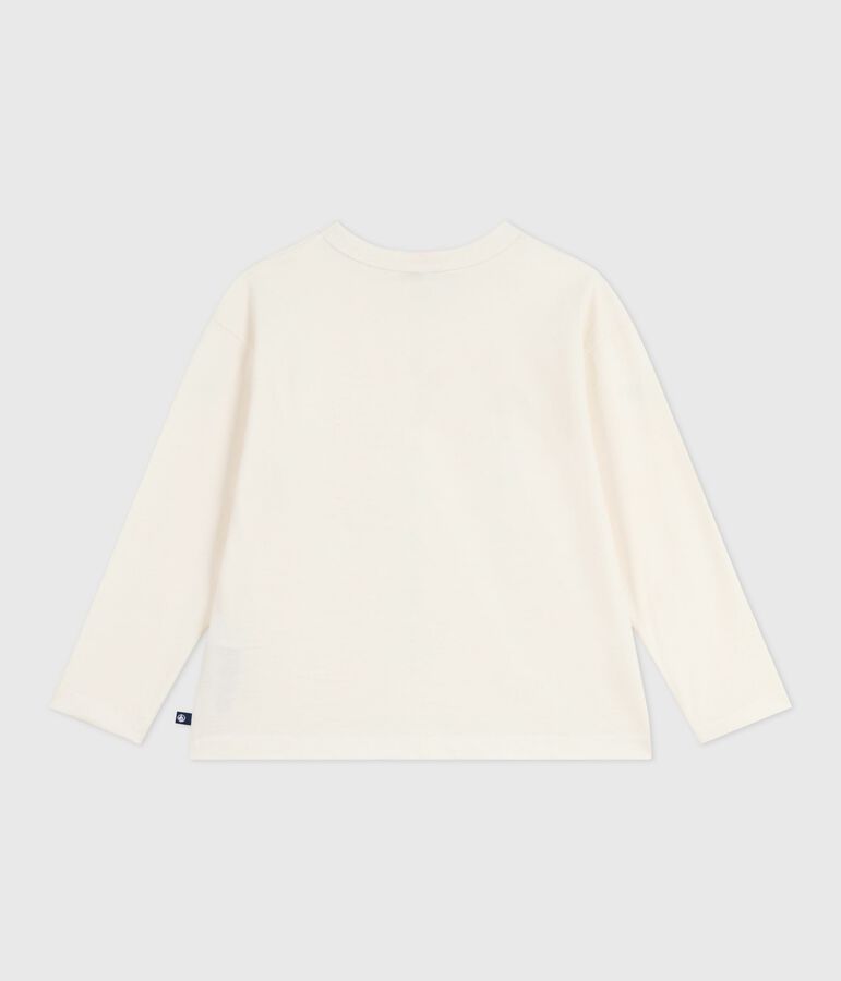 Tee-shirt enfant manches longues en coton imprim&eacute; &eacute;cru MILK