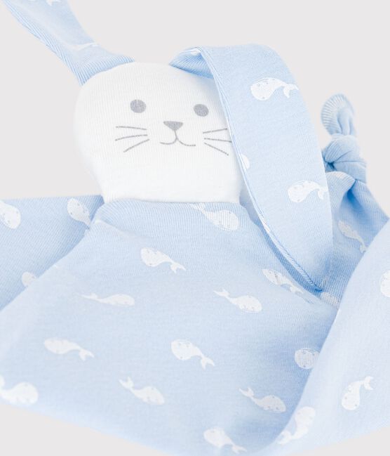 Doudou bébé en coton imprimé baleine bleu TOUDOU/blanc MARSHMALLOW