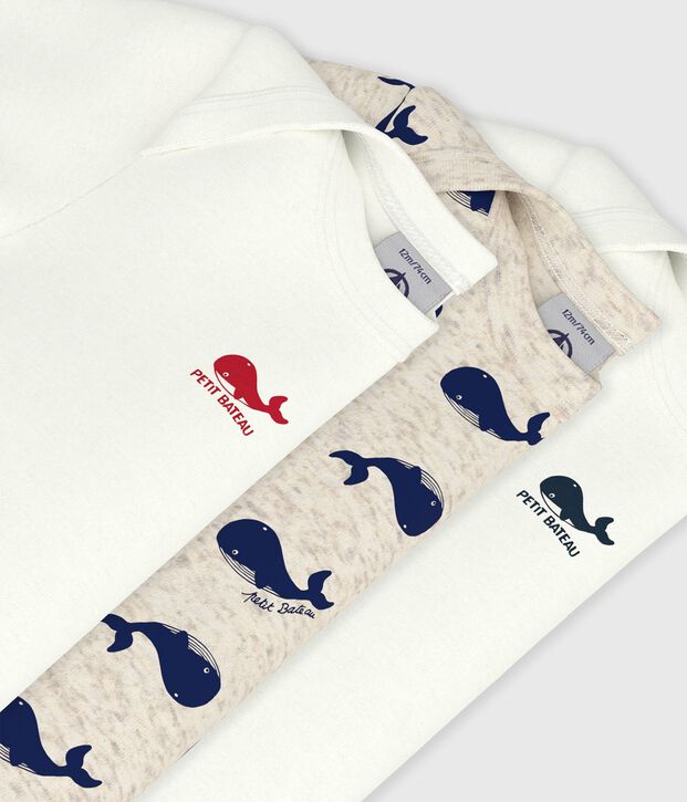 Lot de 3 bodies manches courtes baleines en coton multicouleur