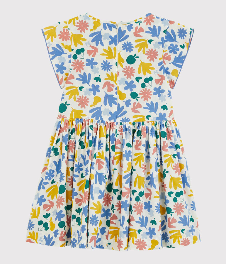 Robe manches courtes en popeline enfant fille blanc MARSHMALLOW/blanc MULTICO