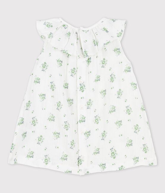 Robe manches courtes imprimé fleuri en gaze de coton bio bébé blanc MARSHMALLOW/blanc MULTICO