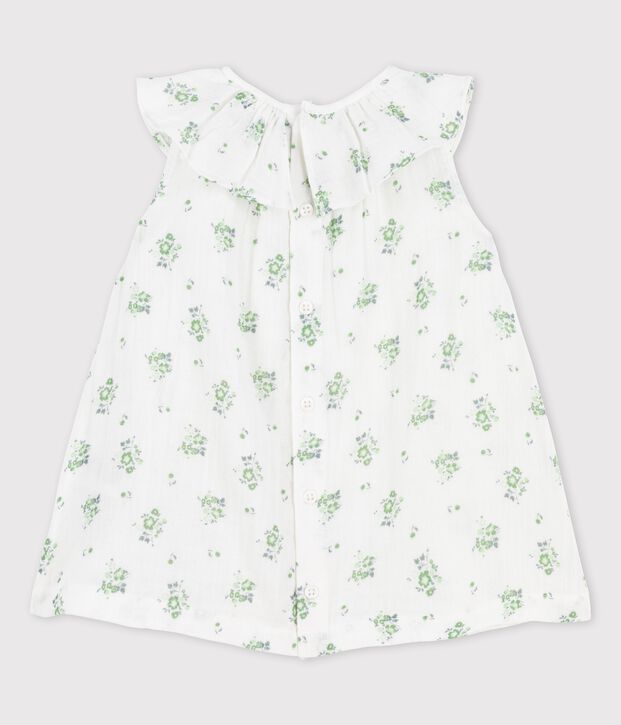 Robe manches courtes imprim&eacute; fleuri en gaze de coton bio b&eacute;b&eacute; blanc/multicouleur