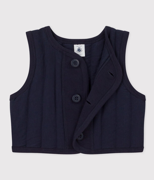Veste b&eacute;b&eacute; sans manche en tubique matelass&eacute; bleu marine