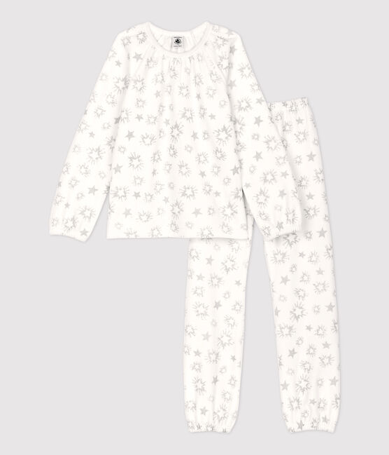Pyjama petite fille imprimé étoiles petite fille en velours blanc MARSHMALLOW/gris ARGENT