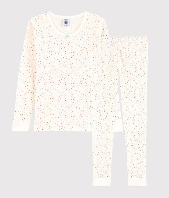 Pyjama snugfit pois multico petite fille en coton biologique blanc MARSHMALLOW/blanc MULTICO