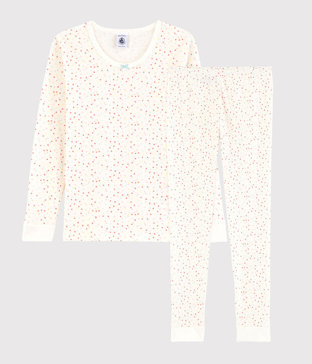 Pyjama snugfit pois multico petite fille en coton biologique blanc/multicouleur