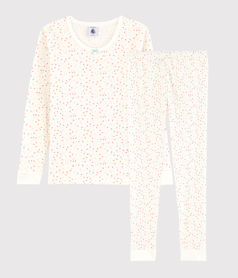 Pyjama snugfit pois multico petite fille en coton biologique blanc MARSHMALLOW/blanc MULTICO