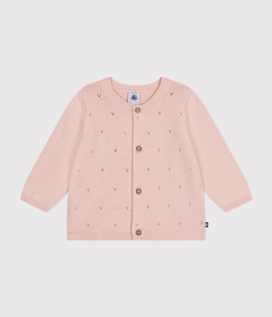 Cardigan en tricot de coton ajouré bébé rose SALINE