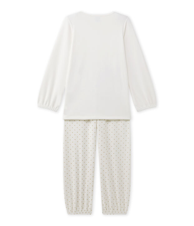 Pyjama fille &agrave; motif en bouclette velours blanc/jaune