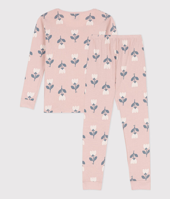 Pyjama ajusté en coton petite fille rose SALINE/blanc MULTICO