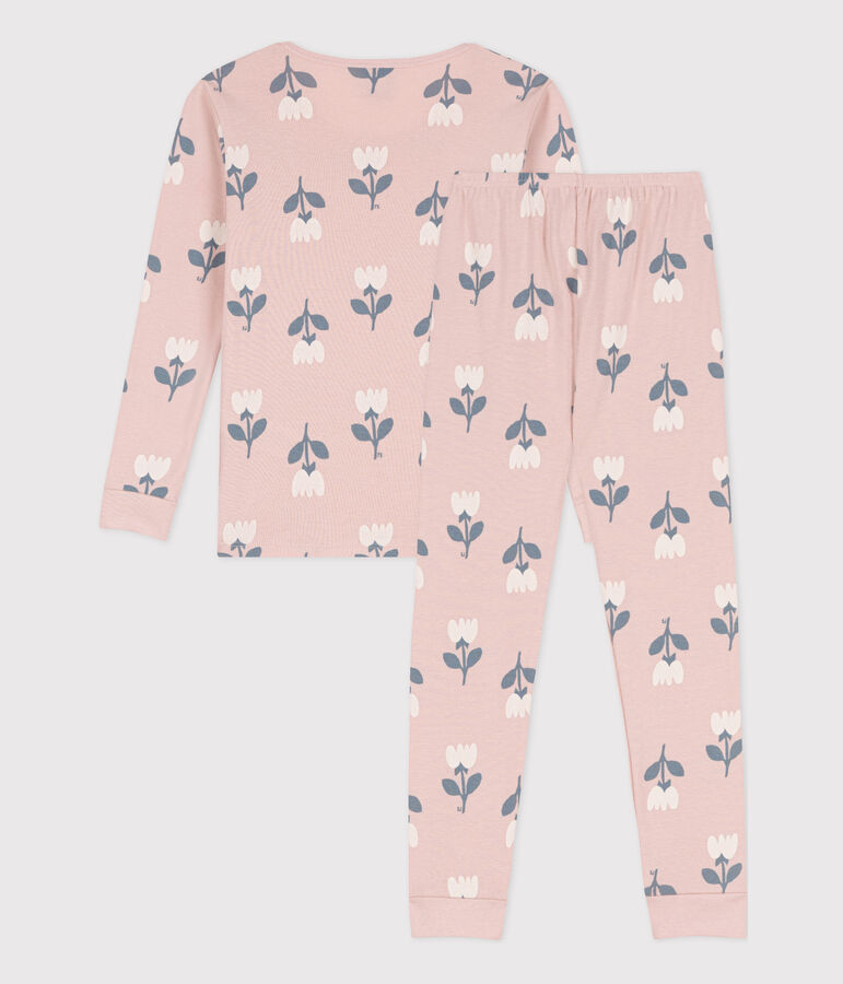 Pyjama ajust&eacute; en coton petite fille rose SALINE/blanc MULTICO