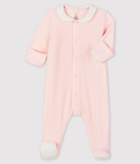 Dors-bien rose à col bébé en velours de coton biologique rose FLEUR