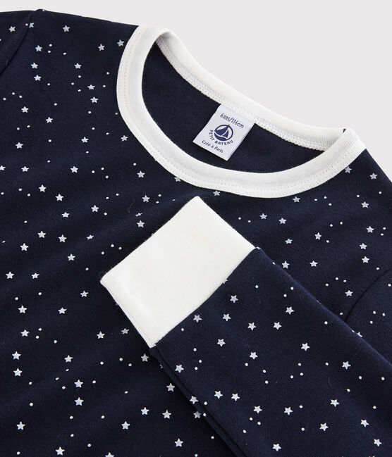 Pyjama à étoiles blanches enfant mixte en côte bleu SMOKING/blanc MARSHMALLOW