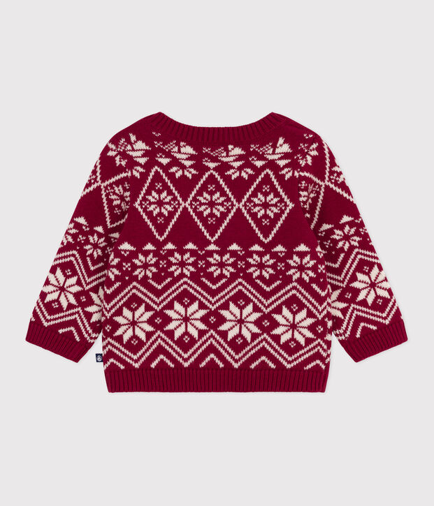 Pull b&eacute;b&eacute; en laine et coton &agrave; motifs rouge/&eacute;cru