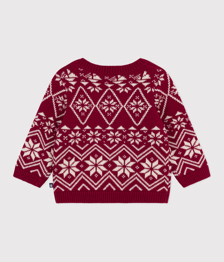 Pull b&eacute;b&eacute; en laine et coton &agrave; motifs rouge/&eacute;cru