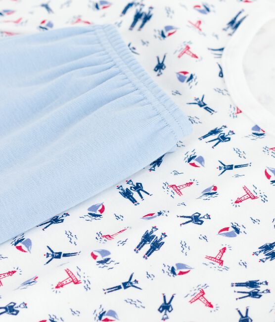 Pyjama short enfant en coton bleu JASMIN/blanc MULTICO