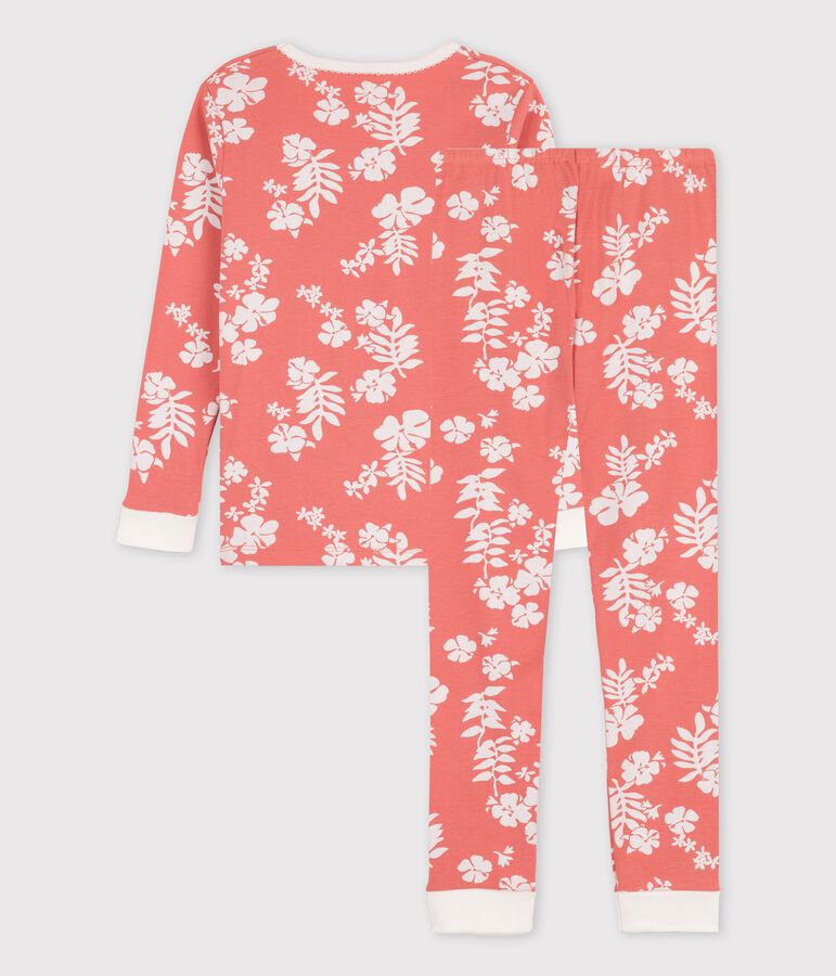 Pyjama snugfit Hawa&iuml; petite fille en coton rose/blanc