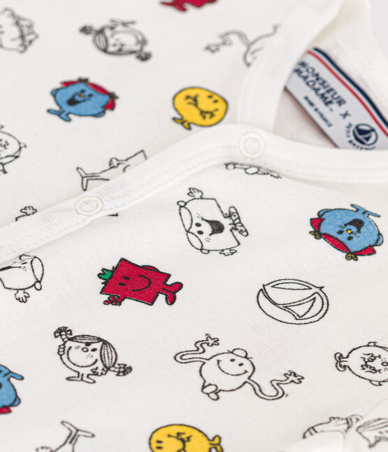 Combinaison courte imprimé Monsieur Madame en coton bébé blanc MARSHMALLOW/blanc MULTICO