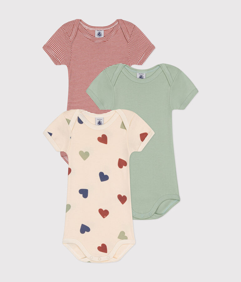 Lot de 3 bodies manches courtes tric&oelig;urs en coton b&eacute;b&eacute; multicouleur