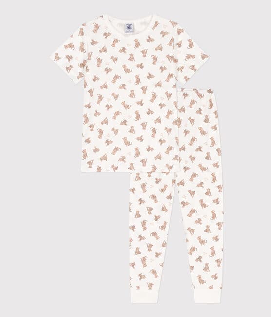 Pyjama manches courtes léopards en coton enfant blanc MARSHMALLOW/blanc MULTICO