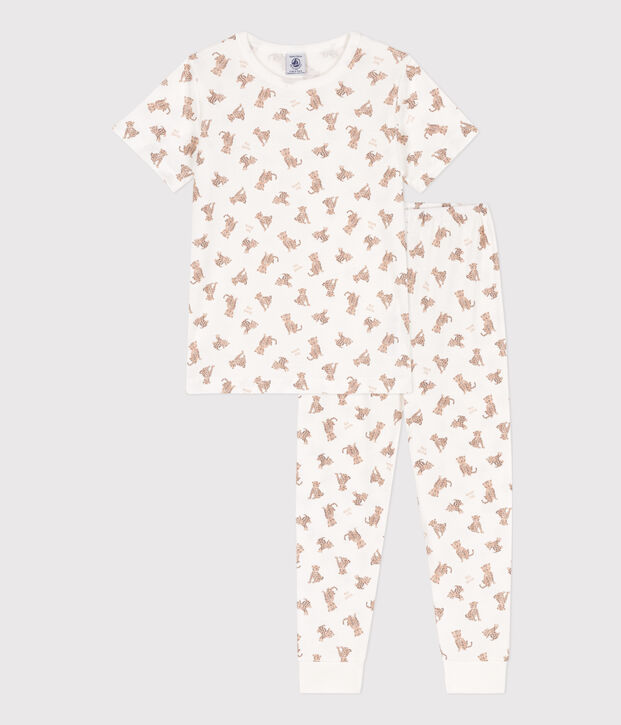 Pyjama manches courtes l&eacute;opards en coton enfant blanc/multicouleur