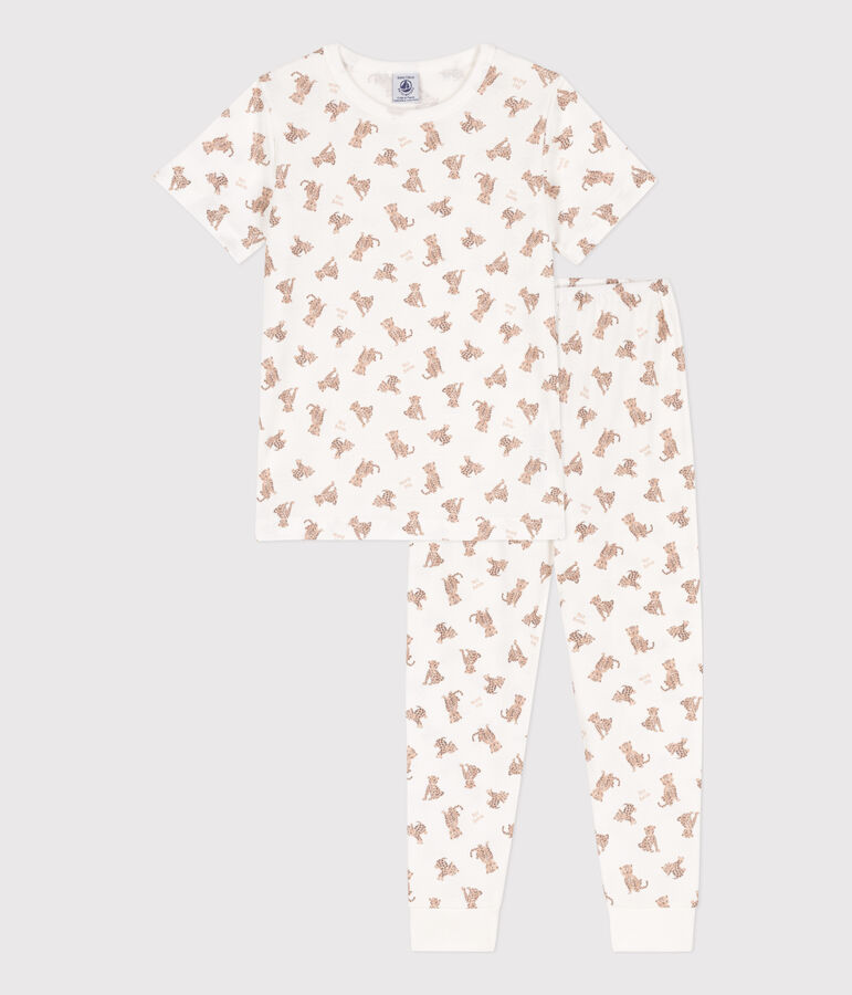 Pyjama manches courtes l&eacute;opards en coton enfant blanc MARSHMALLOW/blanc MULTICO