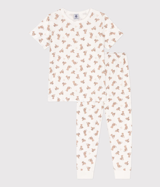 Pyjama manches courtes léopards en coton enfant blanc MARSHMALLOW/blanc MULTICO