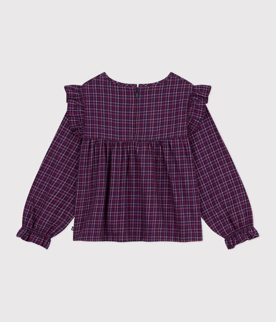 Blouse enfant en flanelle manches longues à carreaux bleu SMOKING/blanc MULTICO