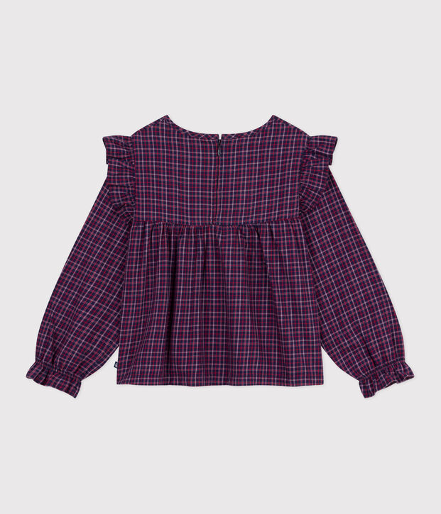 Blouse enfant en flanelle manches longues &agrave; carreaux bleu/multicouleur