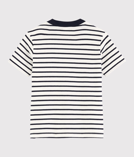 Tee-shirt manches courtes en jersey enfant garçon blanc MARSHMALLOW/bleu SMOKING