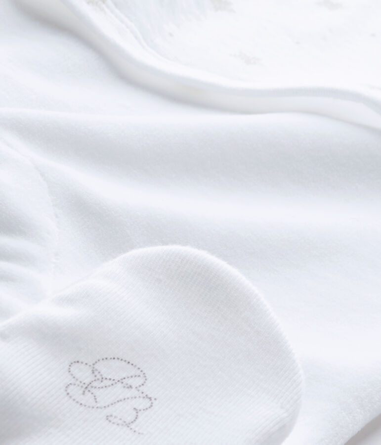 Combinaison guimpe b&eacute;b&eacute; mixte bi-mati&egrave;re blanc ECUME/marron SHITAKE