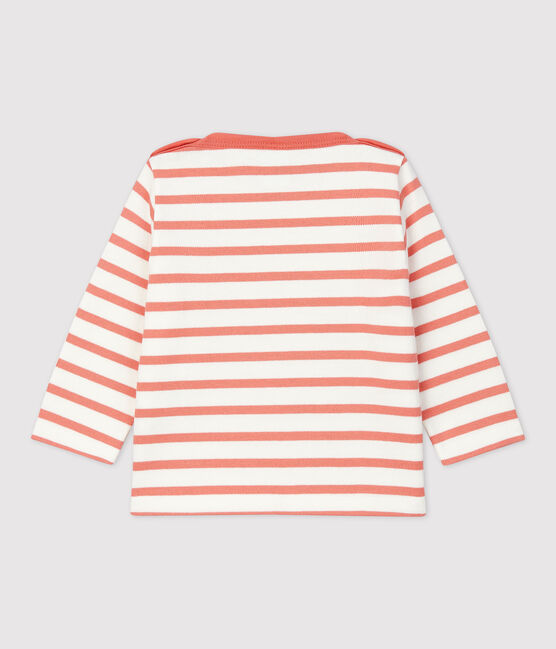 Marinière en jersey épais de coton bébé blanc MARSHMALLOW/ PAPAYE
