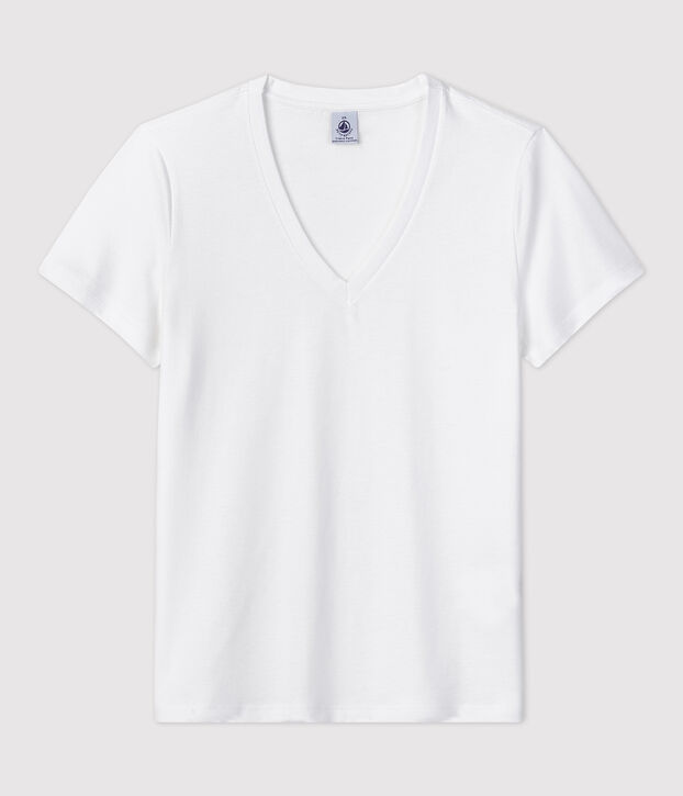 Tee-shirt LE DROIT col V en coton Femme blanc
